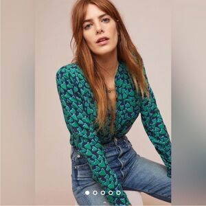 Anthropologie Conversations 30 of 52 Funny Valentine Green Hearts Button Shirt 6
